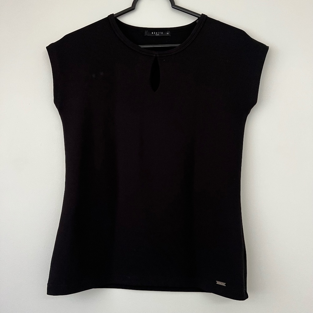 Mohito | Short Sleeve Crew Neck Drop Opening Black Blouse Size XS